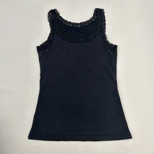 Flexees by Maidenform Lace Trim Cami Tank Top shapewear Black sz M Y2K Coquette